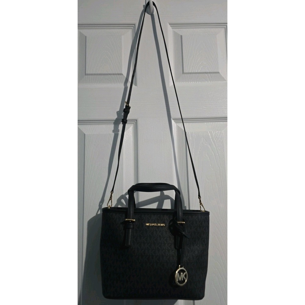 Michael Kors Carry All Jet Set Travel Tote Handbag - Black & Gold